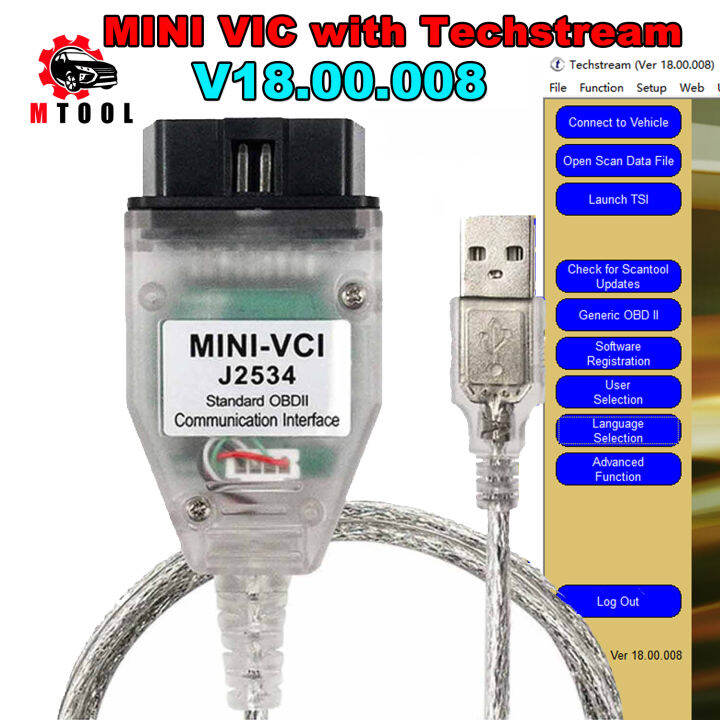 MINI VCI MINIVCI J2534 Tis Techstream Software V18.00.008สำหรับ Toyota ...