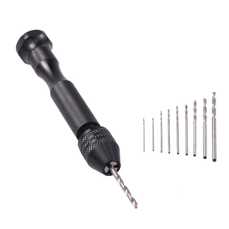1pc Mini Hand Drill Keyless Chuck and 10pcs Twist Drill Bit Drilling Rotary Tool 