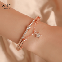 WHC เครื่องประดับจี้ดาวห้าแฉกกำไลข้อมือแฟชั่นทองแดงฝังเพทายสร้อยข้อมือนักเรียนสำหรับผู้หญิงอุปกรณ์จัดงานแต่งงาน