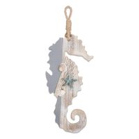 Wooden Decor Seahorse with Starfish and Shells for Nautical Decoration,Wall Hanging Ornament Beach Theme Home Decoration