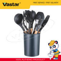 Vastar 12 Pcs ซิลิโคนเครื่องครัวชุดผู้ถือ | อุปกรณ์ทำอาหาร | ตะหลิวทำกับข้าว | ทนความร้อนได้เครื่องมือมีด้ามจับไม้ | Nonstick | ไม่มีรอยขีดข่วน | เครื่องครัว | Kitchencaresg