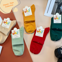 JOY_Plain Collection ถุงเท้าคอตตอนข้อกลาง สีพื้น 5 สี (เบจ เขียวอ่อน เหลือง แดง เขียวเข้ม)