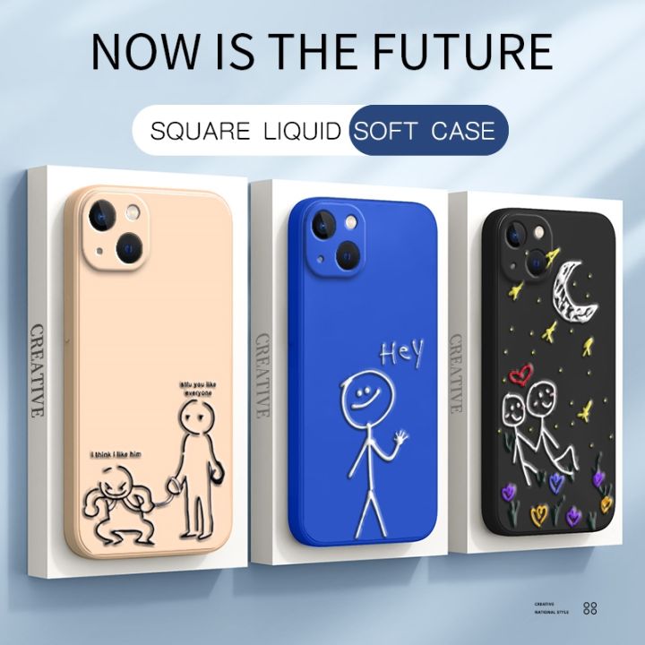 HOT W] 3D Cute Square Liquid Silicone Case for iPhone 11 12 13 Pro Max mini  Camera Protection Back Cover Couple Cartoon Phone Funda Bag | Lazada