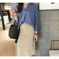 korean style women ladies chiffon shirt blouse baju baju wanita lengan panjang