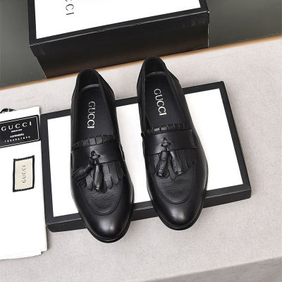 [กล่องของขวัญไฮเอนด์] อย่างเป็นทางการ G + รองเท้าทางการอเนกประสงค์รองเท้าลำลองสำหรับนักธุรกิจผู้ชายแฟชั่น Sepatu Pantofel Kulit แท้สีดำ