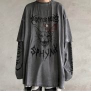 ❦✖ Punk Unisex T Shirt Streetwear Cool Patchwork Tshirt Harajuku Summer Tops Tees Spring Long Sleeve High Street Loose Japan Style