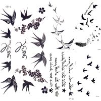 Cute Swallow Bird Feather Temporary Stickers Flower Branch Letter Water Transfer Tattoo Women Body Chest Arm Art Tattoo Men Hand