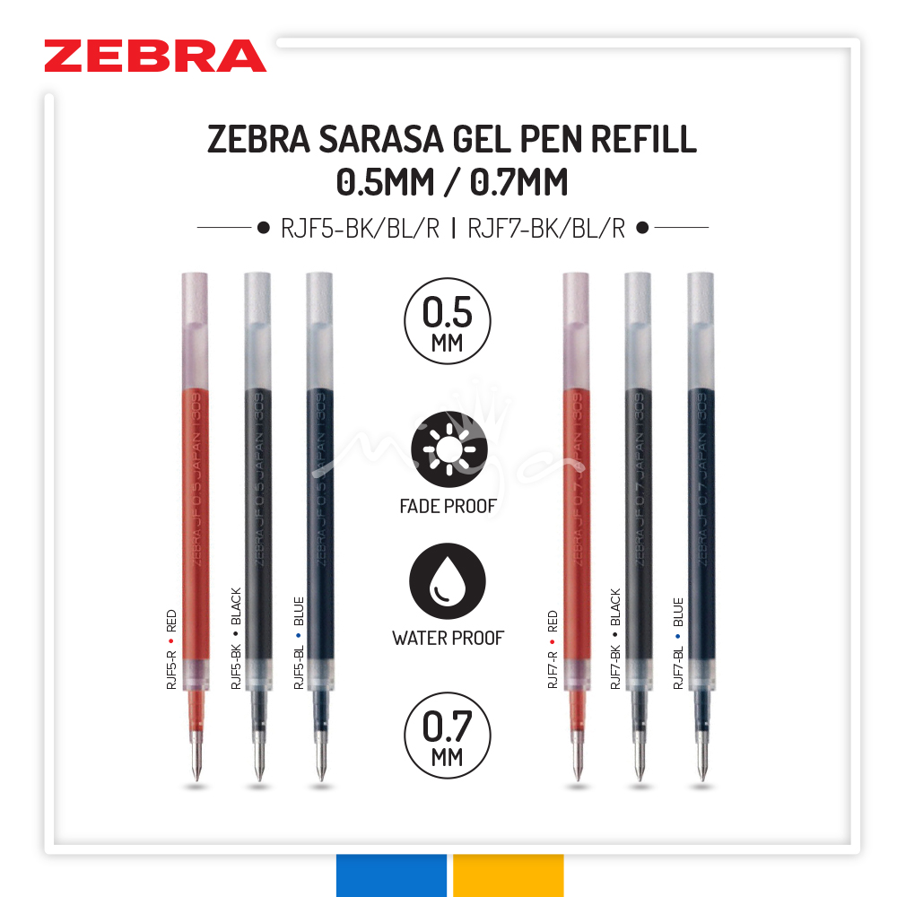 ZEBRA JF-0.7 RJF7-BK BLACK 0.7mm Gel Ink Refill for Sarasa x 10-Pack 
