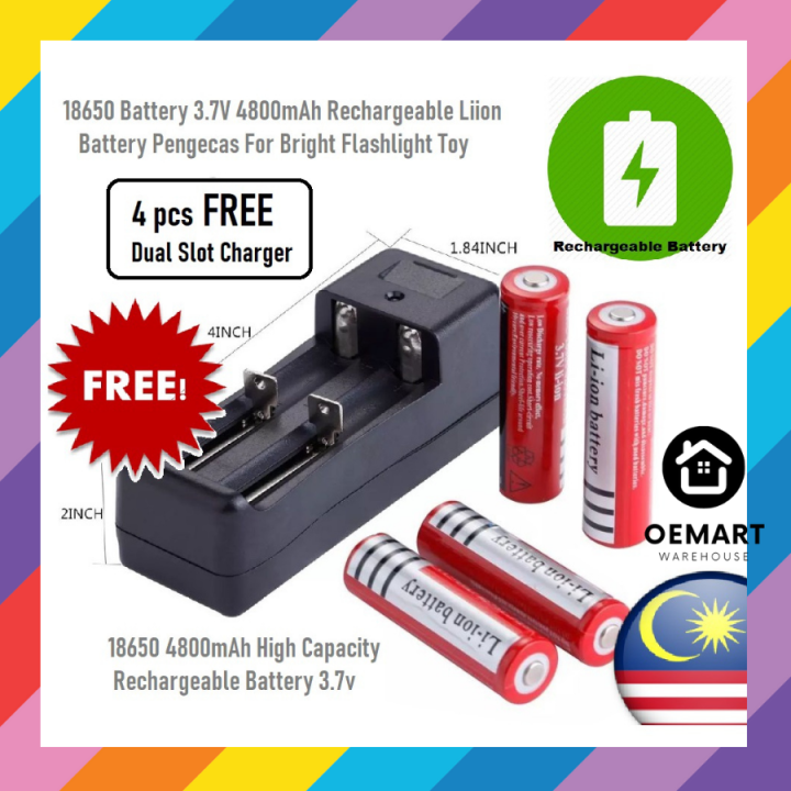 🏭 Ready Stock 🏭 3 7v 18650 Charger Li Ion Rechargeable Battery Usb