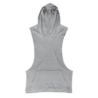 （Ready Stock)? New Workout Clothes Mens Hooded Vest Solid Color Loose Sweat-Absorbing Breathable Fitness Training Top Running Sleeveless T-Shirt ZV