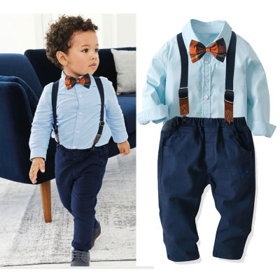 Boys Shirt Vest Trousers Gentleman Bow Tie 4-piece Suit Childrens Clothing Baby Birthday Party Wedding Costume Childrens Suit