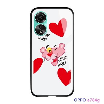 GGK สำหรับ OPPO A78การ์ตูน4G GGK สำหรับเด็กผู้หญิงพิงค์แพนเตอร์แสนซนตลกลายเสือดาวสุดฮิตเคสฝาหลังกระจกเทมเปอร์เคสมือถือกันกระแทกมันวาว