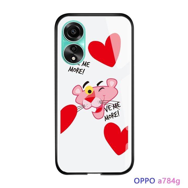 ggk-สำหรับ-oppo-a78การ์ตูน4g-ggk-สำหรับเด็กผู้หญิงพิงค์แพนเตอร์แสนซนตลกลายเสือดาวสุดฮิตเคสฝาหลังกระจกเทมเปอร์เคสมือถือกันกระแทกมันวาว