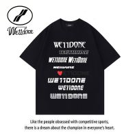 ♞เสื้อยืดผู้ชายแขนสั้นมีตัวอักษร WE11DONE Barrage แถบสองข้างแบบขึ้นลงหนัก Welldone คู่แขนสั้น