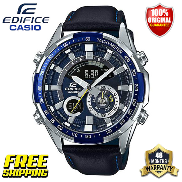 edifice-g-shock-ของแท้บุรุษกีฬาแฟชั่นนาฬิกากันกระแทกกันน้ำสายหนังแท้กรณีเหล็กยกมืออัตโนมัติหน้าจอคู่นำจอแสดงผลรับประกัน-4-ปี-era-600l-2avuef