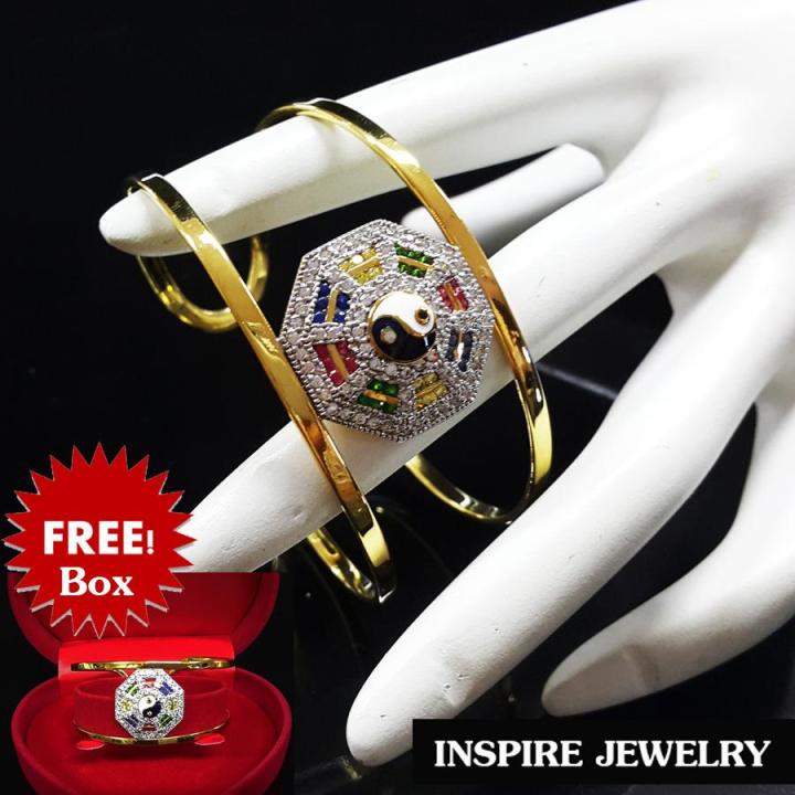 inspire-jewelry-กำไลหยินหยาง-หรือยันต์แปดทิศ-ฝังด้วยพลอยนพเก้า-และเพชรสวิส-งานจิวเวลลี่-สวยงาม-ปราณีต-ชุบเศษทองแท้