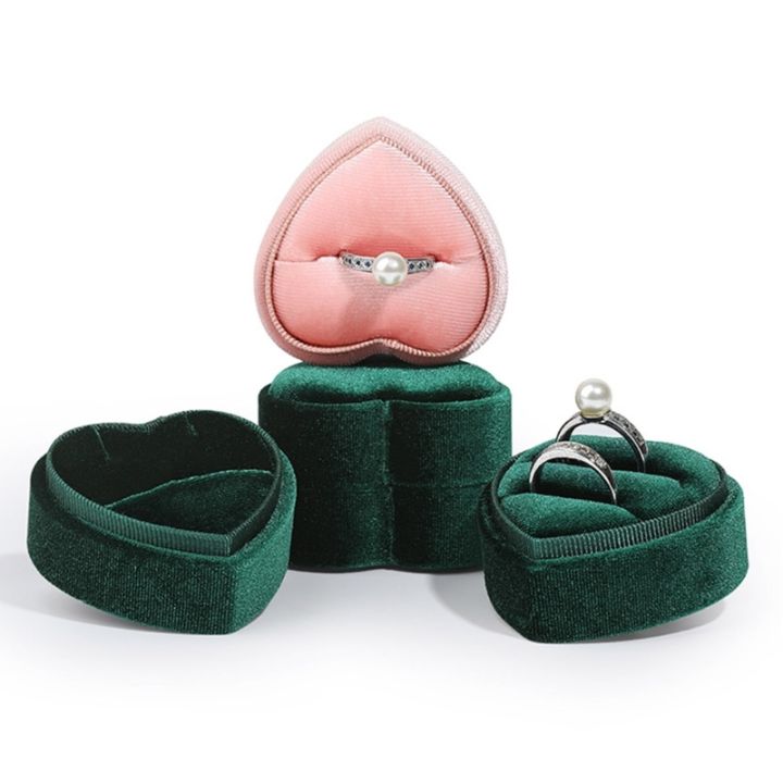 เคสผ้าสำลีกล่องใส่แหวนกล่องแหวนคู่เดี่ยวรูปหัวใจกล่องใส่แหวนการมีส่วนร่วมในข้อเสนอ