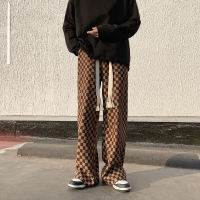 Privathinker Coffee Brown Plaid Mens Sweatpants Loose Casual Hip Hop Male Wide Leg Pants Fashion Hip Hop Elastic Waist Trousers