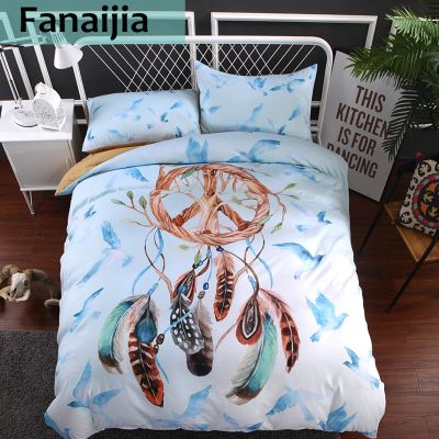 Fanaijia ชุดเครื่องดักฝันสไตล์โบฮีเมียนชุดเครื่องนอนเตียงสีขาวปลอกผ้านวมขนาดราชินีผ้าปูเตียงลินินสวย