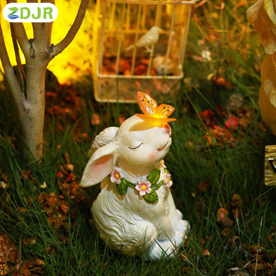 ZDJR รูปปั้นกระต่ายรูปปั้นในสวนพลังงานแสงอาทิตย์ถือไฟแสงอาทิตย์ผีเสื้อสำหรับทางลานบ้านสนามหลังบ้าน