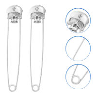 RUDMALL 2pcs Skull Safety Pin กะโหลกหัวกะโหลกหัวกะโหลกเสื้อคลุมปลอกคอเสื้อหมุด