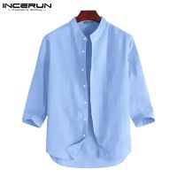 ☈☾▩ Incerun เสื้อเชิ้ตลําลอง แขนครึ่ง ผ้าฝ้าย 4 สี สําหรับผู้ชาย