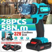 VIOLEWORKS สว่านสว่านกระแทกไฟฟ้า2-Speed มัลติฟังก์ชั่น3 IN 1ไขควงไฟฟ้าไร้สาย32โวลต์6000มิลลิแอมป์2สว่านปากกากันน้ำสว่านไฟ LED ชุดเต็มรูปแบบพร้อมดอกสว่าน15ชิ้น