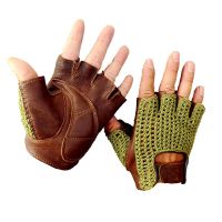 The Latest Genuine Leather Half Finger Mesh Breathable Gloves Cowhide + Knit Gloves Uni A149-5