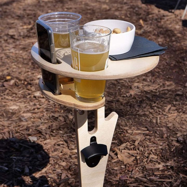 ที่วางไวน์ไม้โต๊ะปิคนิคในร่มกลางแจ้งเบียร์และโต๊ะของเล่นรอบขวดไวน์พกพาได้โต๊ะของเล่นแก้วและ-hard-ผู้ถือ
