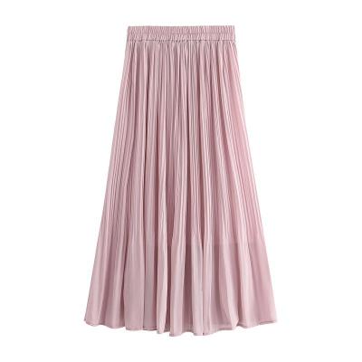 Chiffon Skirt Womens Mid-Length Pleated Skirt 2023 New Summer High Waist Big Swing A- Line Fairy Dress 8596