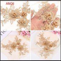 ANQII สมุดภาพ ดอก DIY ชุด Tulle Applique สำหรับเจ้าสาว 3D Trims ดอกไม้ลูกไม้ เย็บปักถักร้อย Motif