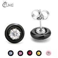 Fashion Wedding Stud Earrings Black White Pink Ceramic With Colorful Crystal Big Carat AAA Health Ceramic Round Zirconia Earring