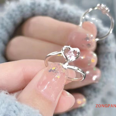 ZONGPAN แหวนคู่รักแฟชั่นพลอยเทียมสีชมพูแวววาวแหวนคริสตัลวินเทจปรับได้สำหรับผู้หญิงของขวัญเครื่องประดับคู่รัก