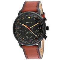 Fossil Goodwin นาฬิกาโครโนกราฟสำหรับผู้ชายหน้าปัดสีดำนาฬิกาหนังผู้ชายสีน้ำตาล FS5501