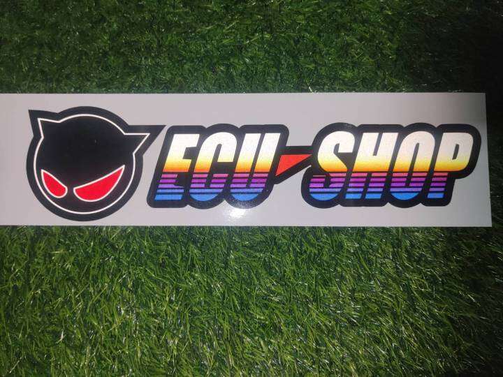 สติ๊กเกอร์-ecu-shop-สีไทเทเนี่ยม-สะท้อนเเสง-sticker-ecu-shop-ติดรถซิ่ง-สติ๊กเกอร์ติดรถ-ติดเเก้มท้ายรถกระบะ-ติดกระจก