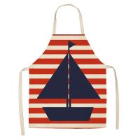 Anchor Nautical Navy Print Pattern Kitchen Apron Ladies Cotton Linen Apron Home Cooking Oil Proof Baking Bib Cleaning Tool