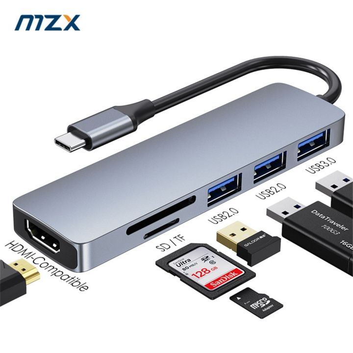 MZX 6-In-1 Dock Station Type C To HDMI-Compatible RJ45 SD TF Card ...