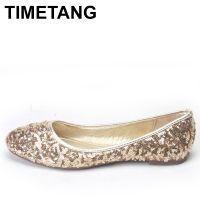 ∋▽☎ TIMETANGSequined bling golden flat shoes ballet Women loafers round toe party office lady slip on shoes party work drivingE634