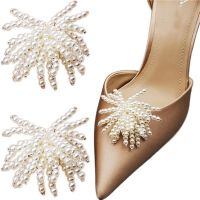 2 Pcs Shoe Clips Pearl Fireworks Shape Shoe Decoration Fashion Bridal Shoe Buckle Wedding Party Shoe Accessories for Women Girls