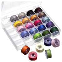 Bobbin Case Organizer with 25 Clear Sewing Machine Bobbins and Assorted Colors Sewing Thread for Brother/ Babylock/ Janome/ Kenmore/ Singer