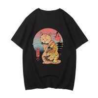 Samurai Cat Tshirt Tees Japanese Style Teesshirt Clothes Graphic Printing Tshirt Mens T Gildan