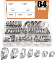 ❁┅┅ 64Pcs Adjustable 8 to 38mm Diameter Clips Worm Gear Hose Clamp Assortment Kit for Various Pipes Automotive Mechanical Use