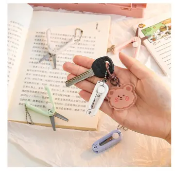 White Folding Scissors Safe Portable Travel Scissors Mini Scissor Foldable  Telescopic Cutter Pocket with Keychain for Cutting, Scrapbooking, Crafting