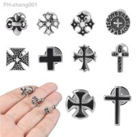 1PC 361L Surgical Steel Cross Black Vintage Stud Ring Punk Steel Ear Cartilage Tragus Piercing Body Jewelry