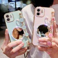 【อิเล็กทรอนิคส์ส่องแสง】สร้อยข้อมือกระจกอัญมณีเคสโทรศัพท์สำหรับ Iphone 14 Pro Max 13 11 12 Mini 7 8 Plus Se Xr X Xs เคสป้องกันกล้องเคสนิ่ม