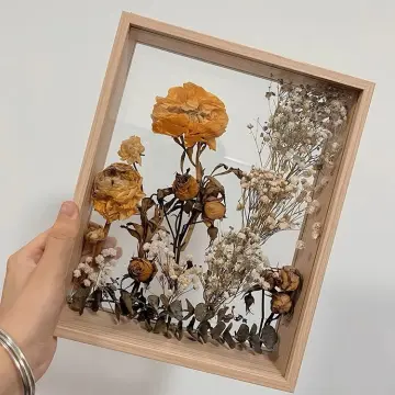 Clear Frame Wood Dried Flower Display Stand Shadow Box Frame for