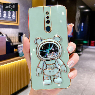 AnDyH Phone Case OPPO F11 Pro 6DStraight Edge Plating+Quicksand Astronauts who take you to explore space Bracket Soft Luxury High Quality New Protection Design