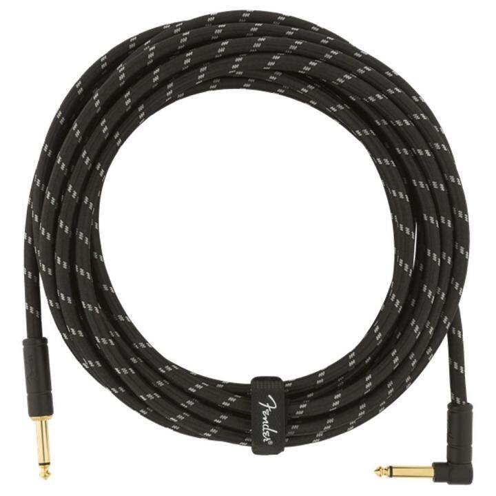 fender-deluxe-series-black-tweed-สายแจ็คกีตาร์-5-5-เมตร-แบบพรีเมียม-หัวงอชุบทอง-18-6ft-deluxe-series-instrument-cable-straight-angled-guitar-cable-สายแจ็คกีตาร์