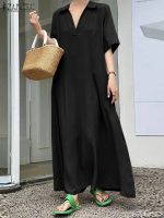 【HOT】№卍 ZANZEA Female Robe Loose Oversize Sundress Short Sleeve V Neck Vestido Kaftan