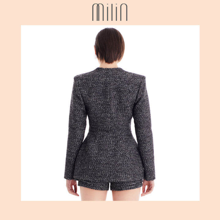 milin-collarless-peplum-tweed-jacket-เสื้อแจ็คเก็ตเพบพลัมทวีตเข้ารูป-juneval-jacket